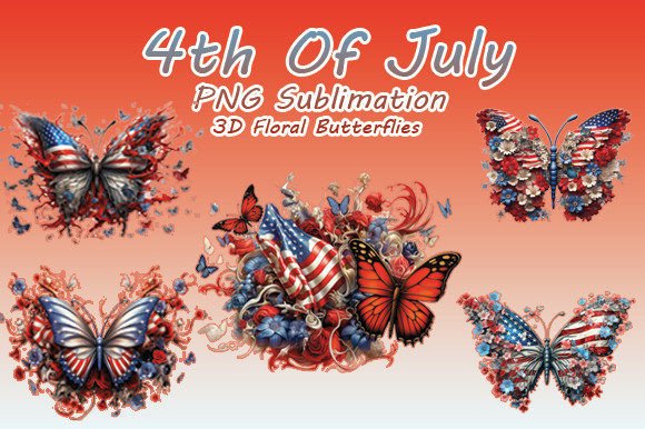 4th of July PNG Sublimation Butterflies