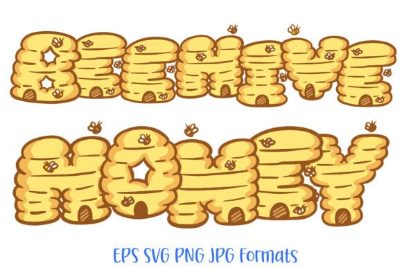 Beehive Honey Letters Font Cartoon Bees