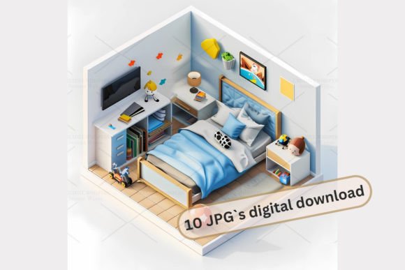 Boy Room Isometric Clipart, JPG 1S-57: A Strategic Asset for Digital Design and Branding