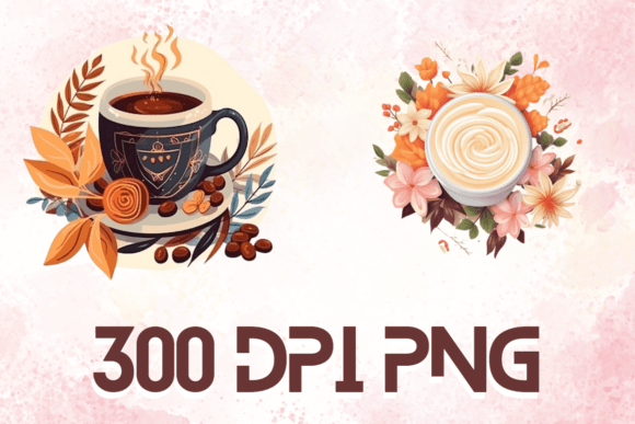 Latte Watercolor Floral Coffee Cups 06: A Design Asset for Modern Brands