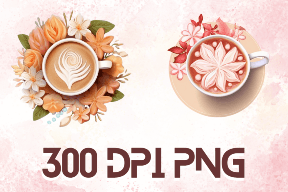 Latte Watercolor Floral Coffee Cups 08