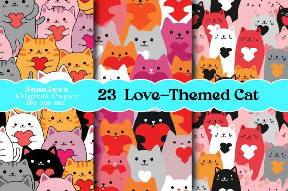 Love-Themed Cat Digital Pattern