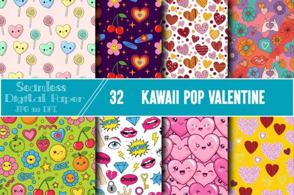 Seamless Kawaii Pop Valentine Pattern: A Versatile Design for Creative Projects