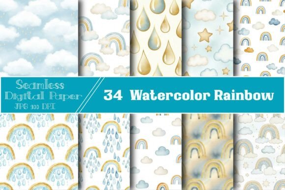 Watercolor Rainbow Digital Papers for Creative Projects